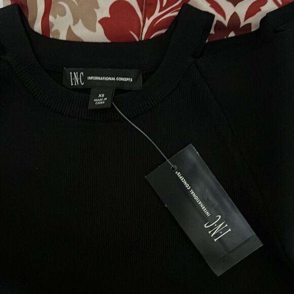 INC International Concepts Cold Shoulder Sweater Deep Black NWT Size XS - Picture 9 of 11